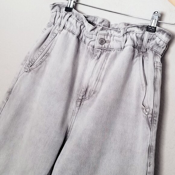 Zara Baggy Paperbag Elastic High Waist Light Grey Gray Denim Jeans Size 6 Ankle - Picture 9 of 16